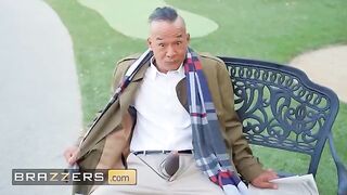 Guy flashes his huge cock at ladies in the park, including stunning Ebony Mystique