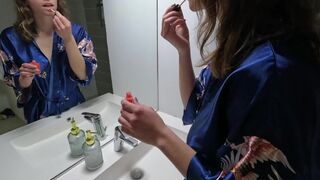 A French girl with big boobs gets fucked in the morning in the bathroom
