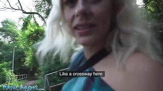 Blonde MILF with natural tits and nice pussy flaps gets banged outdoors by Public Agent