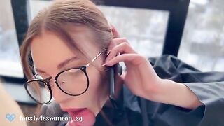 A hot slut has sex with her friend while talking on the phone to her husband