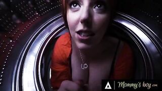 A stepmom gets stuck in the washing machine, calling for help