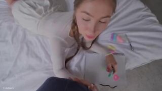 Cute stepsister tries to make her first blowjob and it was awesome!