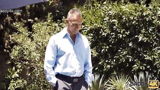 The minx has fun with boyfriend’s dad in the pool