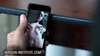 The girl is warming up her boyfriend with a video call