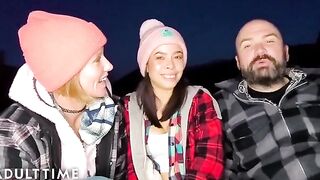 Hot polyamorous threesome sex in the woods with POV