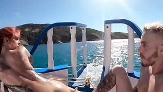 A couple got oily and fucked on the boat, voyeurs nearby watched