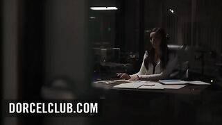 A gorgeous girl, Emily Willis, works extra hours with her boss in a steamy office scene