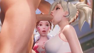 Mercy teaches DVA how to make a deepthroat in this hot Overwatch 3D adult version