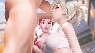 Mercy teaches DVA how to make a deepthroat in this hot Overwatch 3D adult version