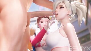 Mercy teaches DVA how to make a deepthroat in this hot Overwatch 3D adult version