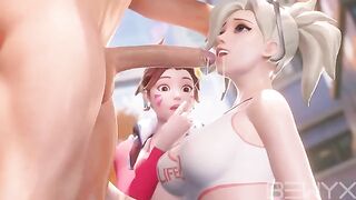 Mercy teaches DVA how to make a deepthroat in this hot Overwatch 3D adult version