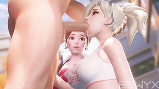 Mercy teaches DVA how to make a deepthroat in this hot Overwatch 3D adult version