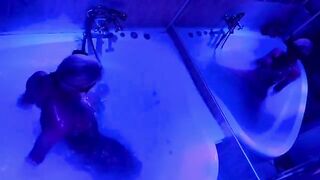 A sexual blonde with a big toy in the bathroom