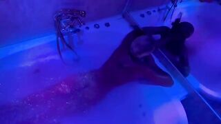 A sexual blonde with a big toy in the bathroom