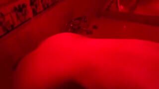 A sexual blonde with a big toy in the bathroom