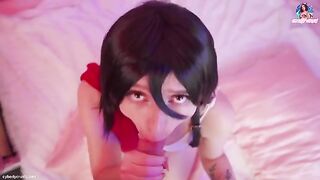 Mikasa Ackerman enjoys riding a huge cock and getting facials