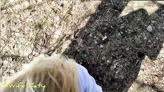 A beautiful woman has an orgasm while walking in the forest