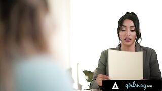 Busty lawyer Vanessa Sky got fucked by her client Kayley Gunner