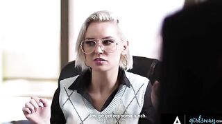 The boss, played by the stunning Kenzie Taylor, punishes her employees for gossiping