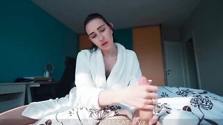 Young guy jerked his stepmom and she got cum inside her pussy
