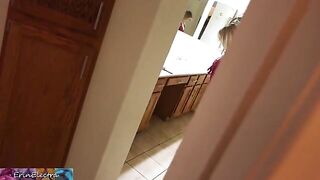 A stepson masturbates while his stepmom prepares for bed, getting caught