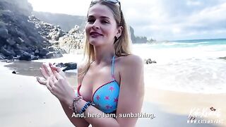 A blonde beauty with a luxurious ass gets fucked on the beach