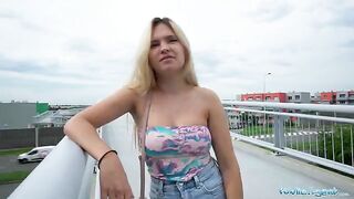 Public flasher Irina Cage gets banged on the bridge for cash