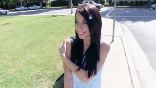 Amateur teen Mia Hurley shows her tits to earn money