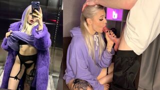 A hot blondie met a guy in the elevator and got flooded with cum