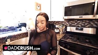 Busty ebony stepdaughter Lily Starfire doesn’t wear a bra at home to seduce her stepdad