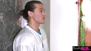 Petite Maria Kazi, just turned 18, explores her stepbrother’s impressive size