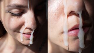 The cute girl got a huge cumshot on her face