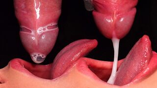 Close up shot of the best condom milking blowjob. She broke the condom and got all the cum in her mouth! ASMR sucking
