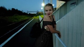 A cute girl was puzzled at the train station and got a cock and creampie