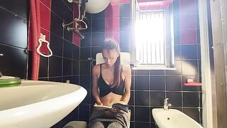 My dirty friend jerked me off in the bathroom