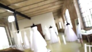 A hot bride in the wedding dress has sex for the first time with a stranger in POV