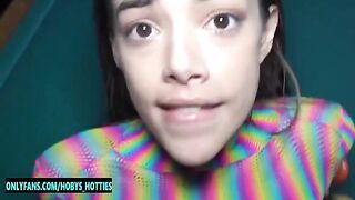 Petite teen Harmony Wonder gets her throat gagged and fucked