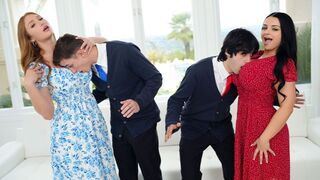 The stepsons are training with the help of their sexy stepmoms