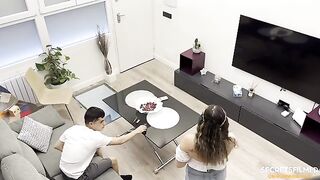 Guy caught making a porn movie by his stepsis. She helped him out