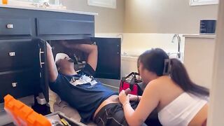 The Asian was sucking the dick of the repairman