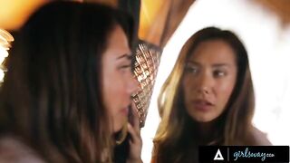 A beautiful woman, Eva Lovia, has intense sex with her wife in a rented cabin