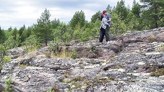 A hot chick is fucking on the stone in nature, it’s really great!