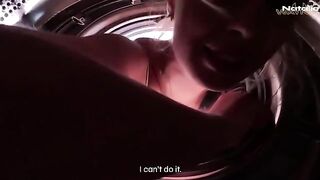 Pervert stepbrother took advantage of a girl stuck in the washing machine