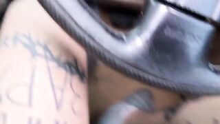 Girl masturbates and has sex with the taxi driver in the car