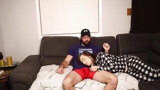 Hot stepmom seduced her stepson to make love on the couch