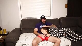 Hot stepmom seduced her stepson to make love on the couch