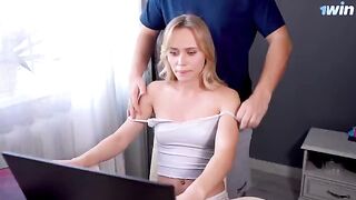 A young man fucks his stepsister, a streamer, after giving her a massage