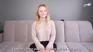 A blonde with a big ass fell in love, got fucked and received cum on her face at casting