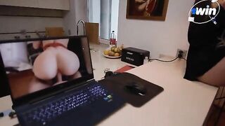 A cute slender girl fixes her laptop and gets fucked by a guy