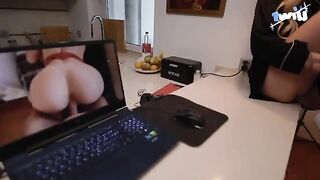 A cute slender girl fixes her laptop and gets fucked by a guy